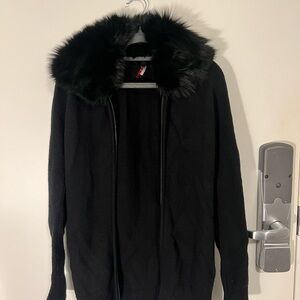 Prada Black Sweater with Faux Fur Collar